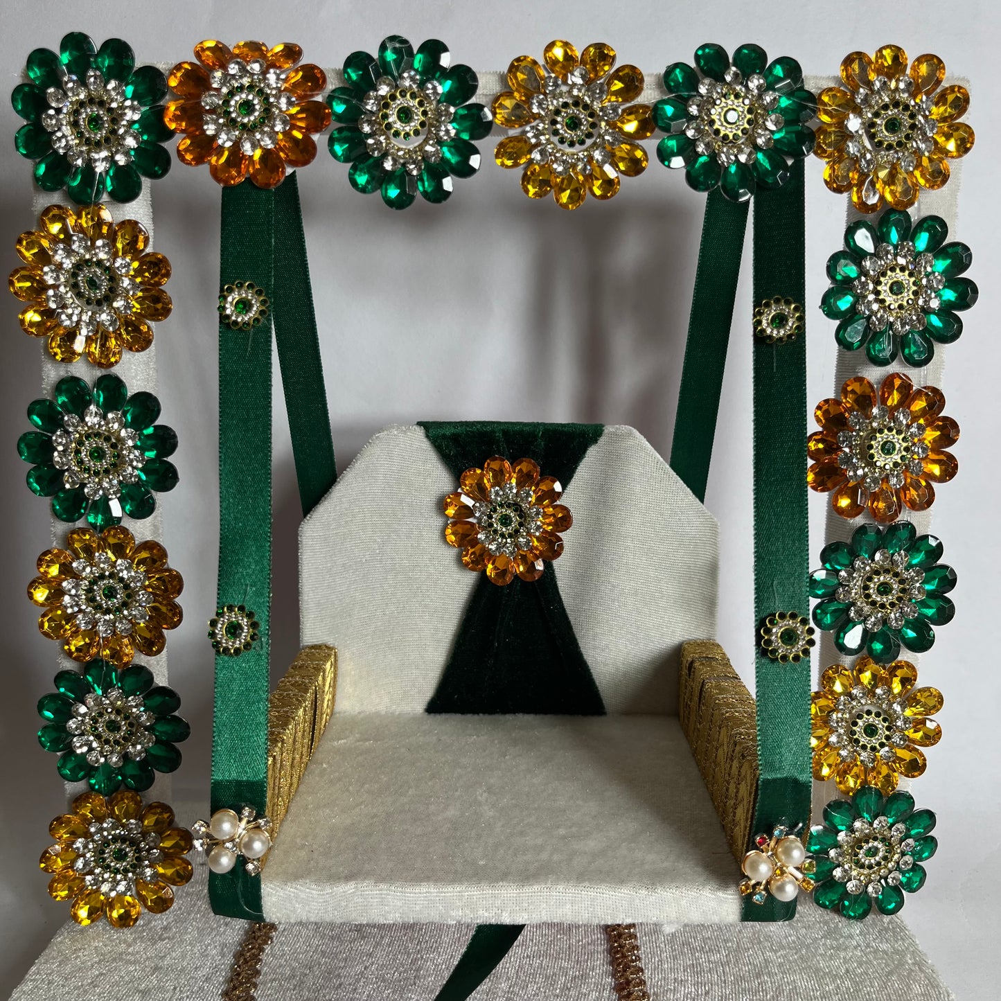Thakur Ji Green Decorative Stones Jhula