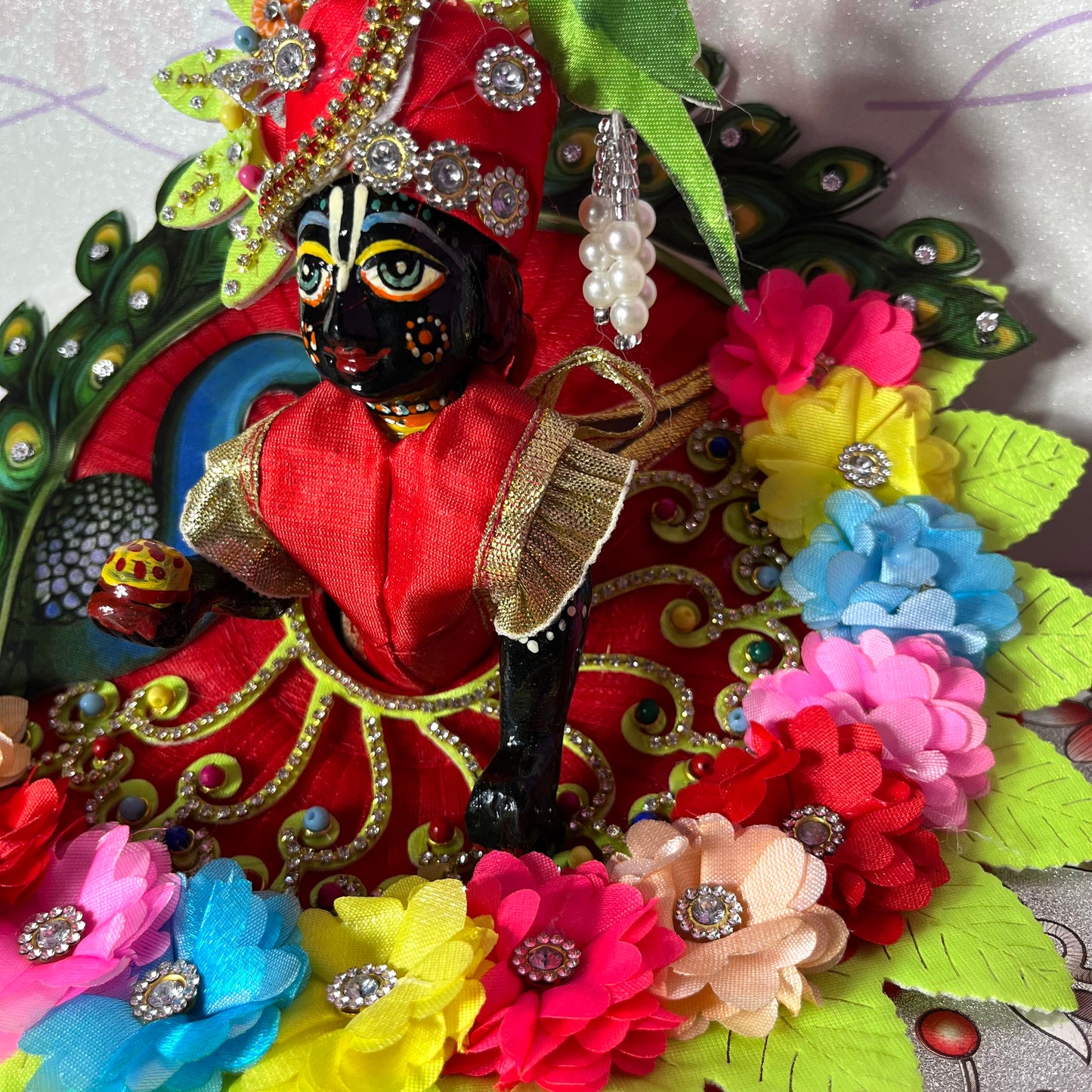 Tota-Mayur Leela – Red Divine Poshak for Thakur Ji