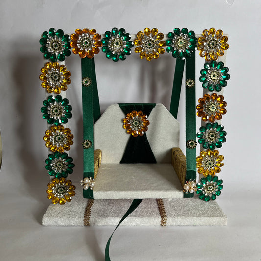 Thakur Ji Green Decorative Stones Jhula