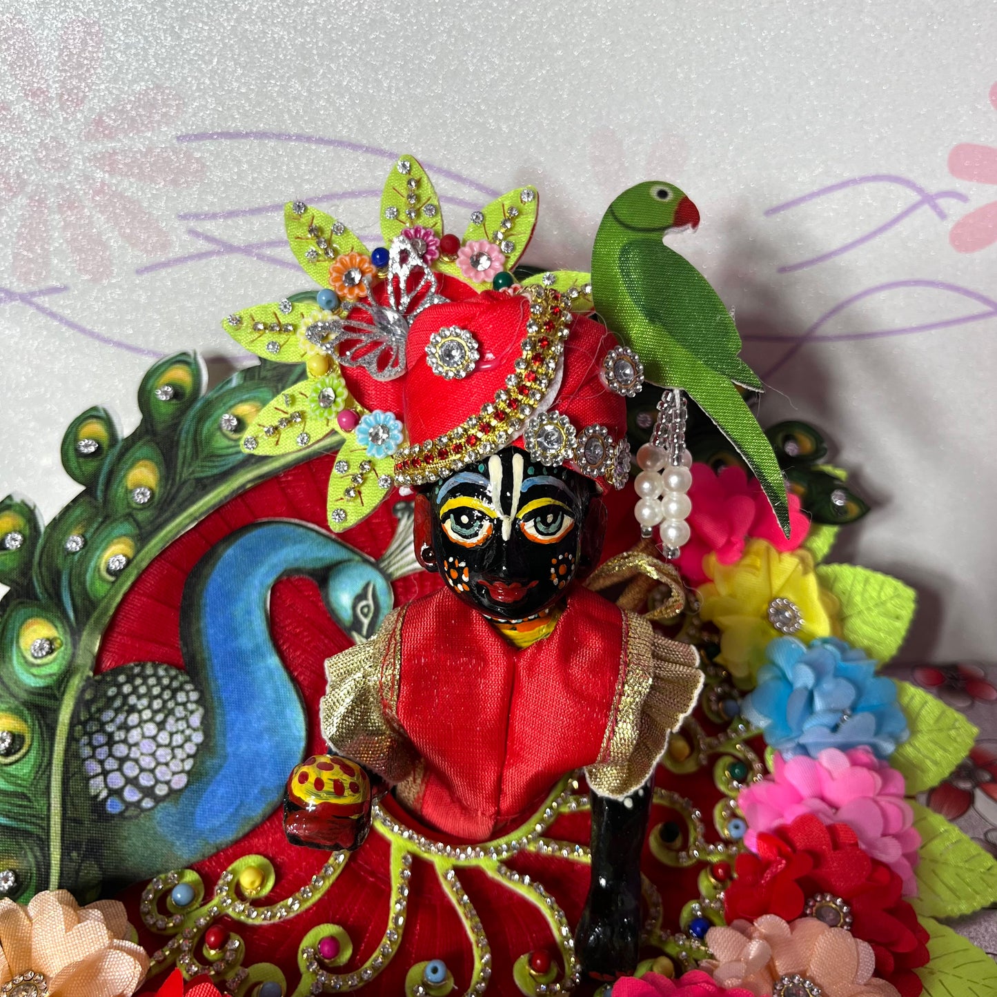 Tota-Mayur Leela – Red Divine Poshak for Thakur Ji
