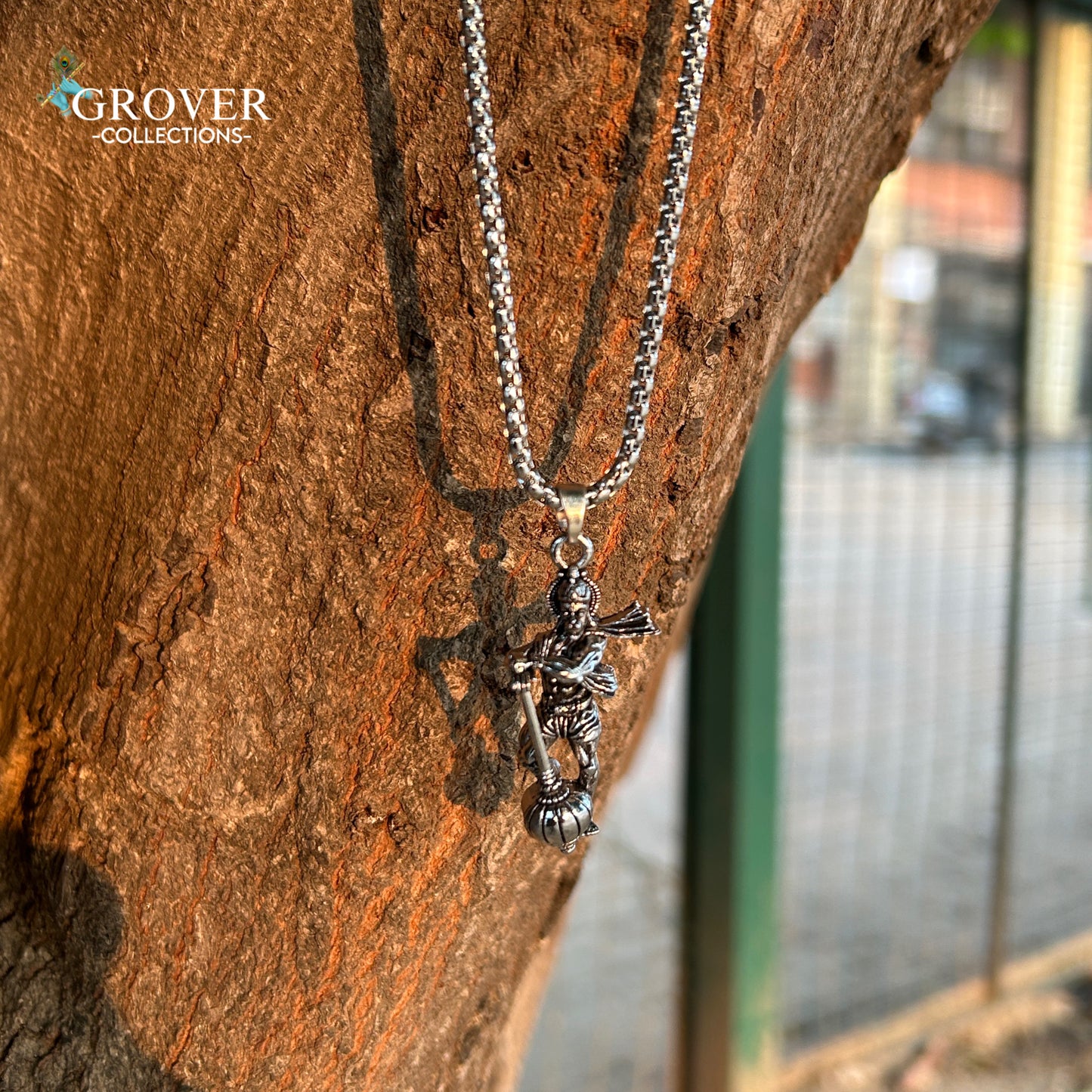 DIVINE SILVER HANUMAN JI PENDANT WITH GADA