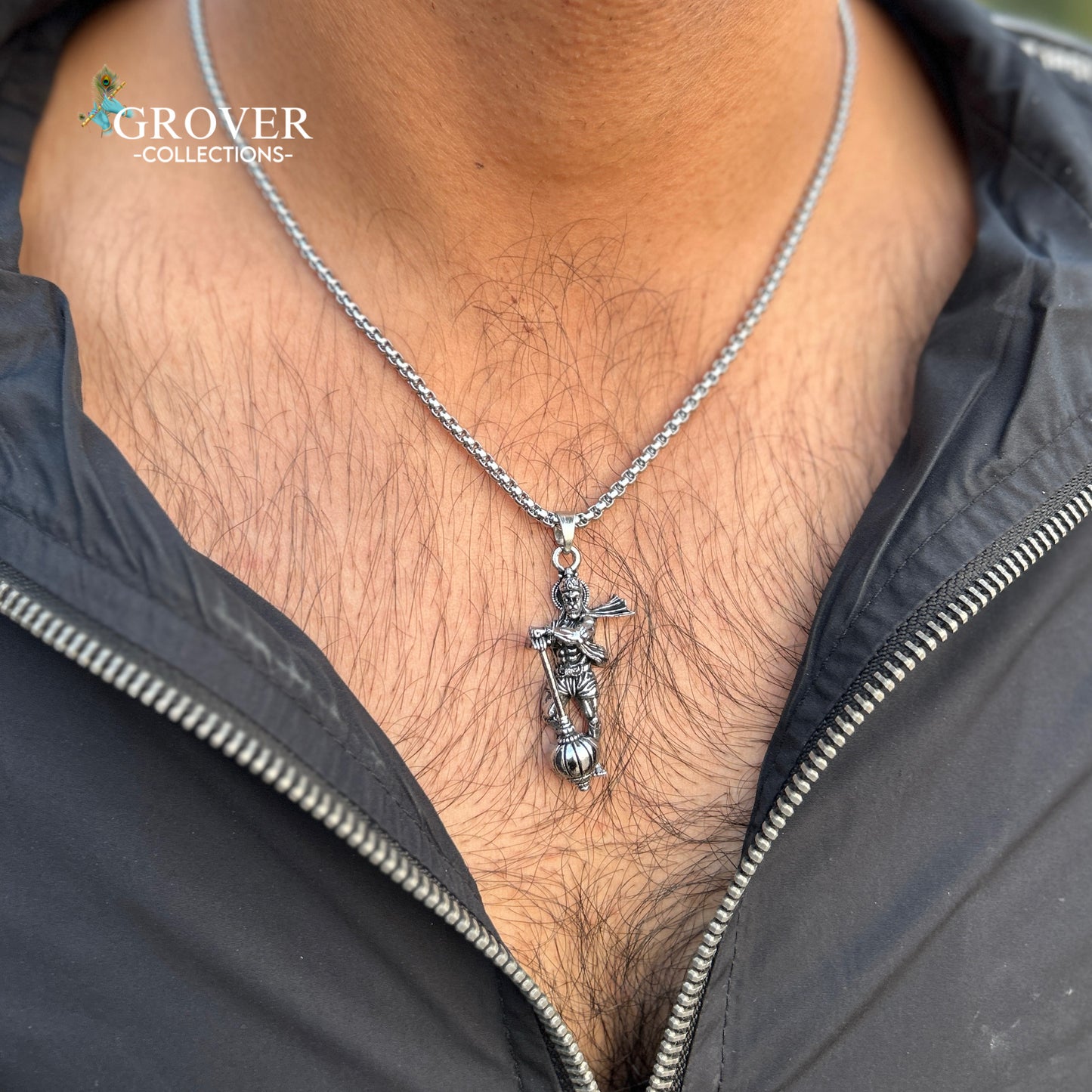 DIVINE SILVER HANUMAN JI PENDANT WITH GADA