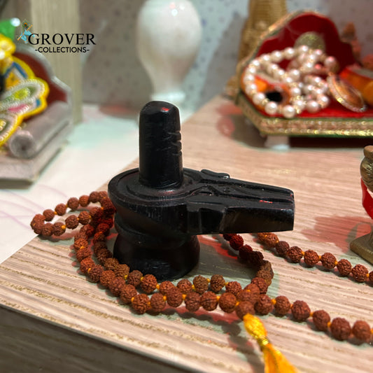 DIVINE BLACK SHIVA LINGAM WITH RUDRAKSHA MALA