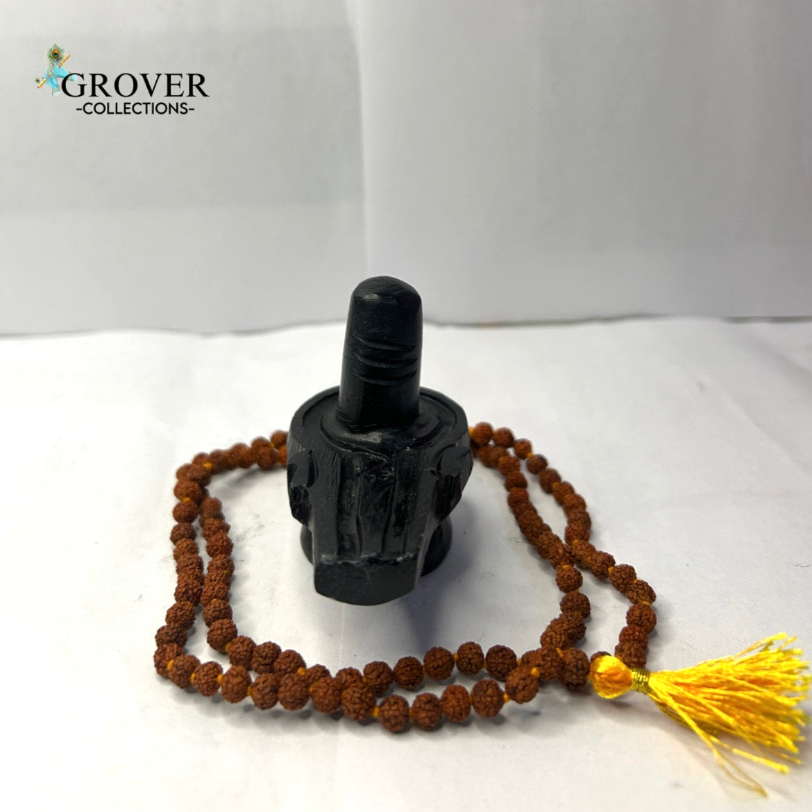 DIVINE BLACK SHIVA LINGAM WITH RUDRAKSHA MALA