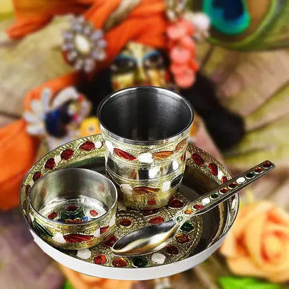 DECORATIVE LADDU GOPAL BARTAN SET - GOLDEN LOOK