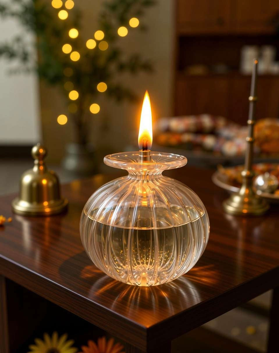 Premium Glass Modak Diya for Ganpati Pooja, Diwali & Festive Décor
