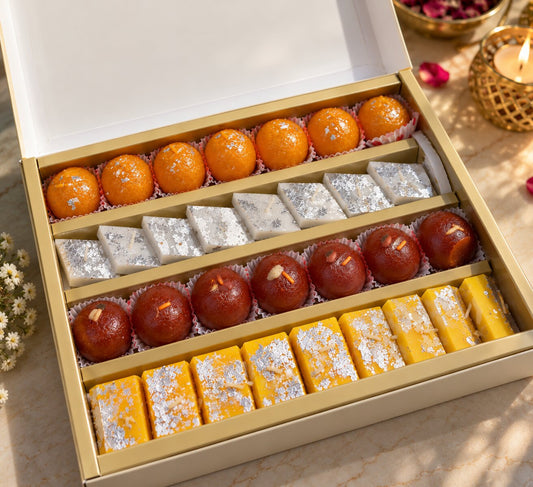 Sweets Candle Gift Box Pack of 31 | Ladoo, Gulab Jamun, Kaju Katli & Barfi | Diwali, Wedding & Festive Gift Hamper