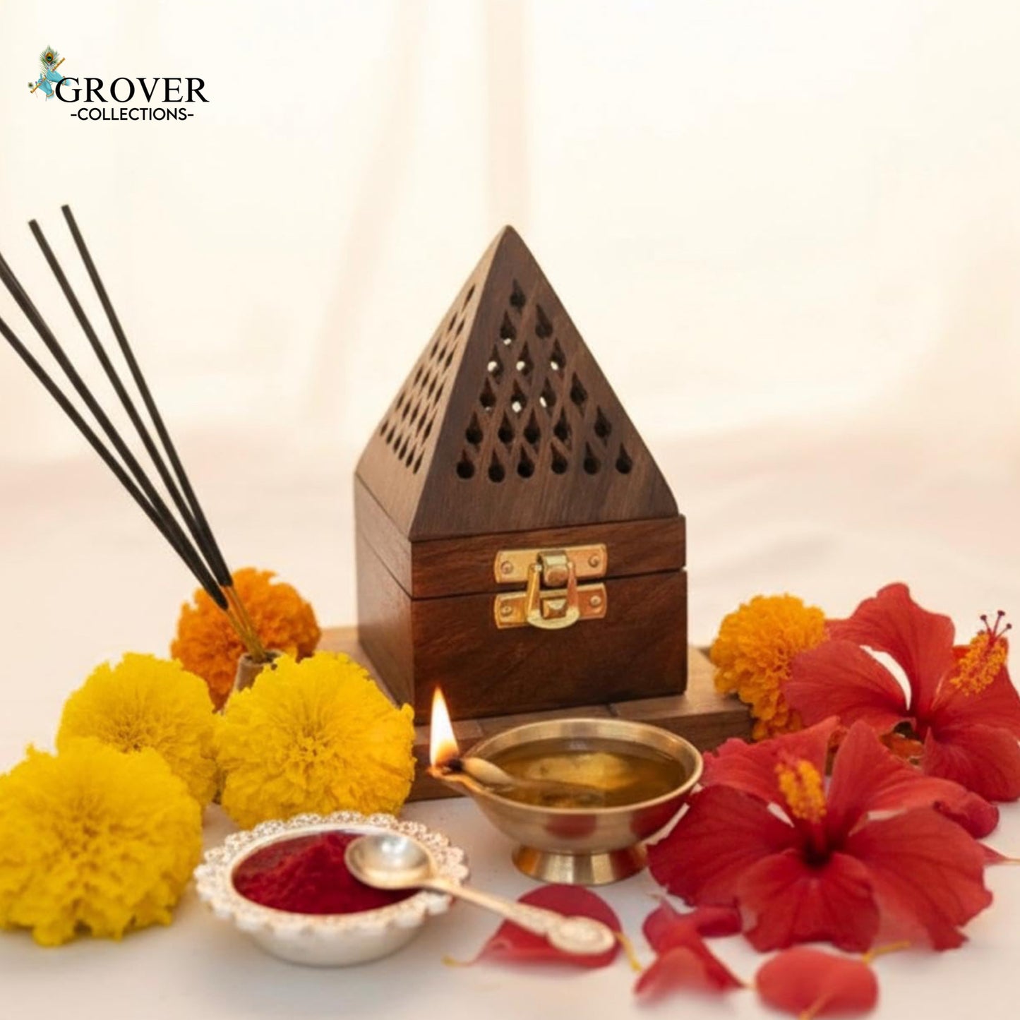 Premium Wooden Dhoop Cone Holder Box