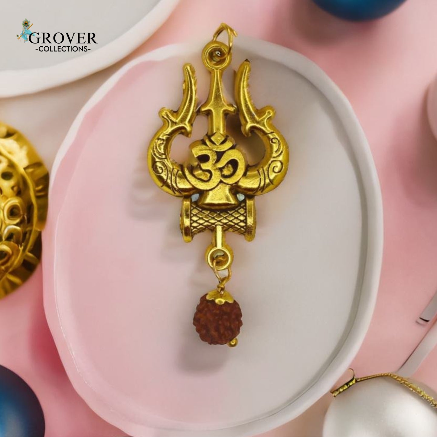 Om Gold-Finish Pendant with Chain