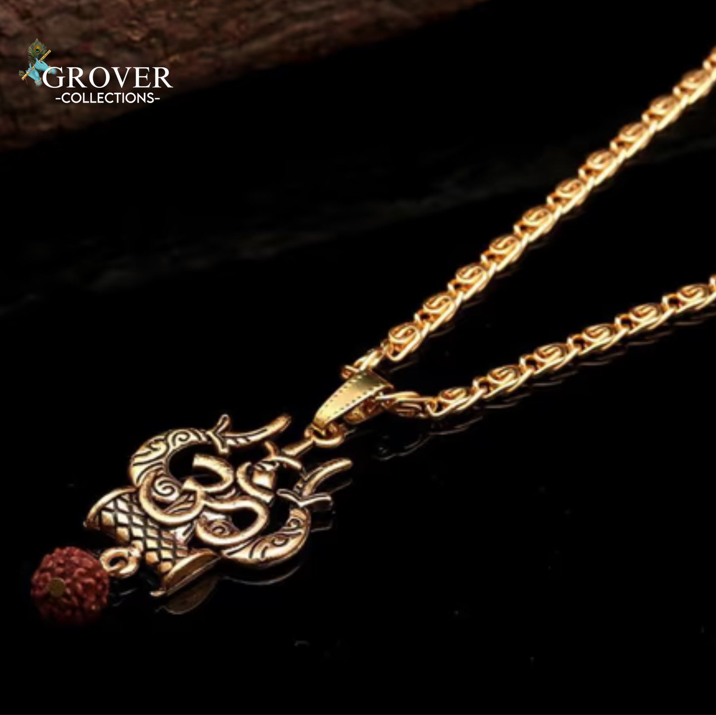 Om Gold-Finish Pendant with Chain