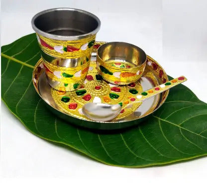 DECORATIVE LADDU GOPAL BARTAN SET - GOLDEN LOOK